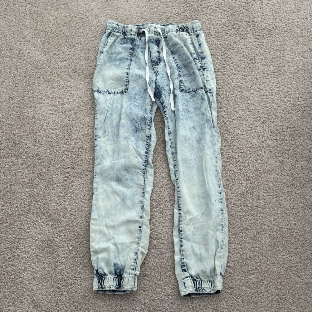 GARAGE Women’s Light Wash Denim Cargo Jogger Pants Acid Wash Comfy Lounge Sz XS